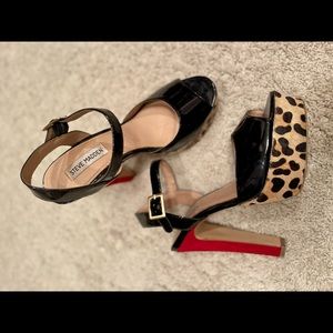 Red suede, black patent leather, cheetah accent heels platform